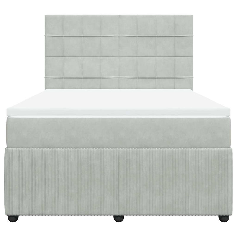 Pat box spring cu saltea, gri deschis, 140x200 cm, catifea