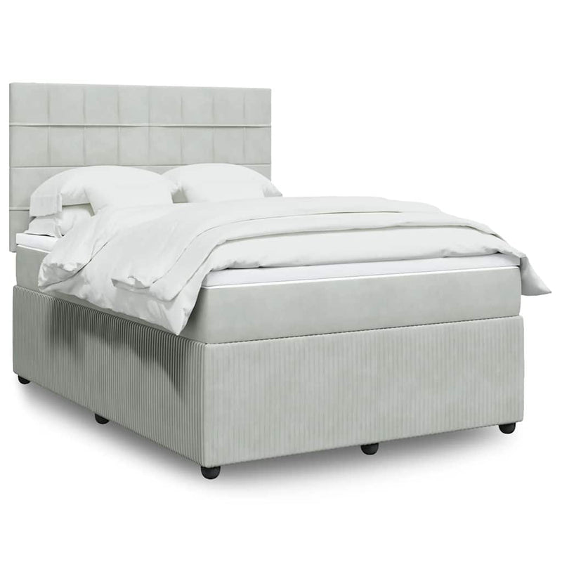 Pat box spring cu saltea, gri deschis, 140x200 cm, catifea