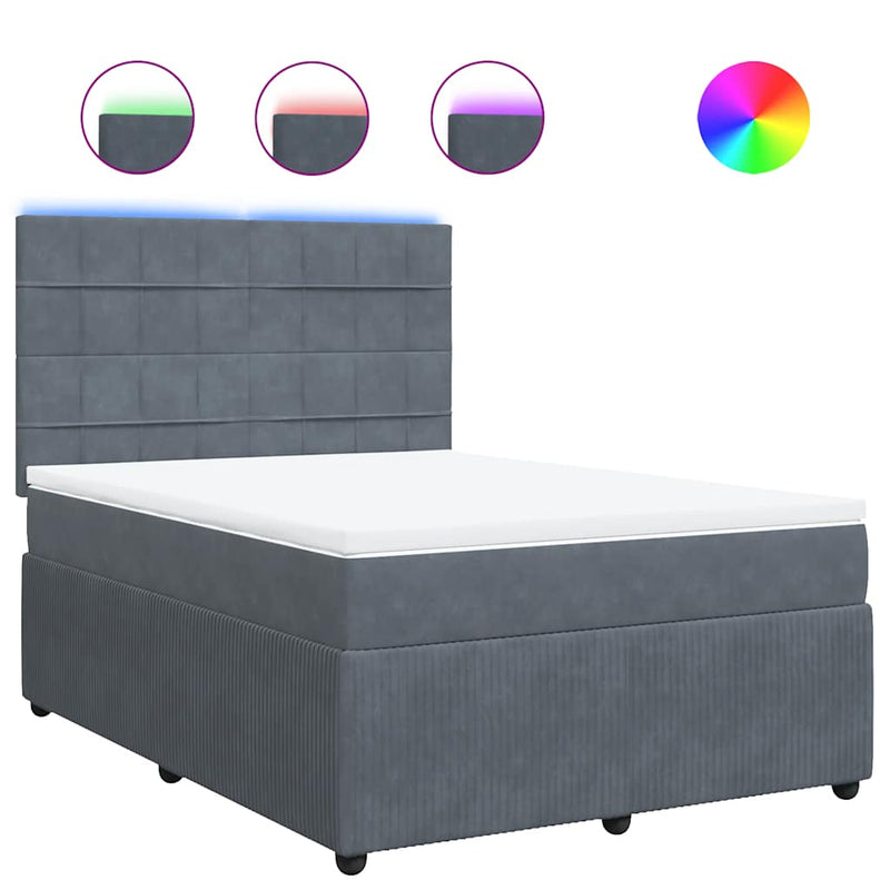 Pat box spring cu saltea, gri închis, 140x200 cm, catifea