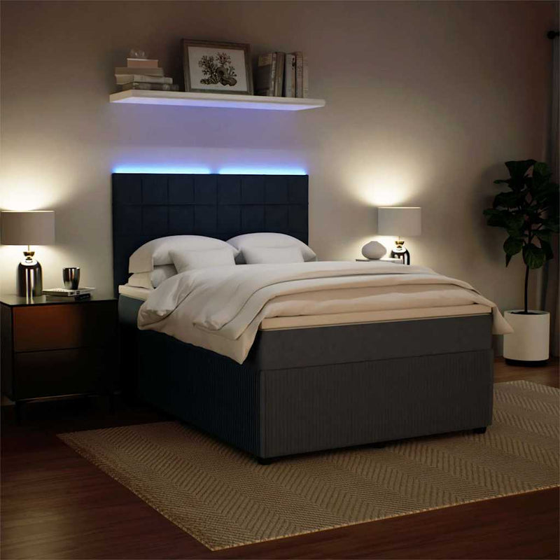 Pat box spring cu saltea, gri închis, 140x200 cm, catifea