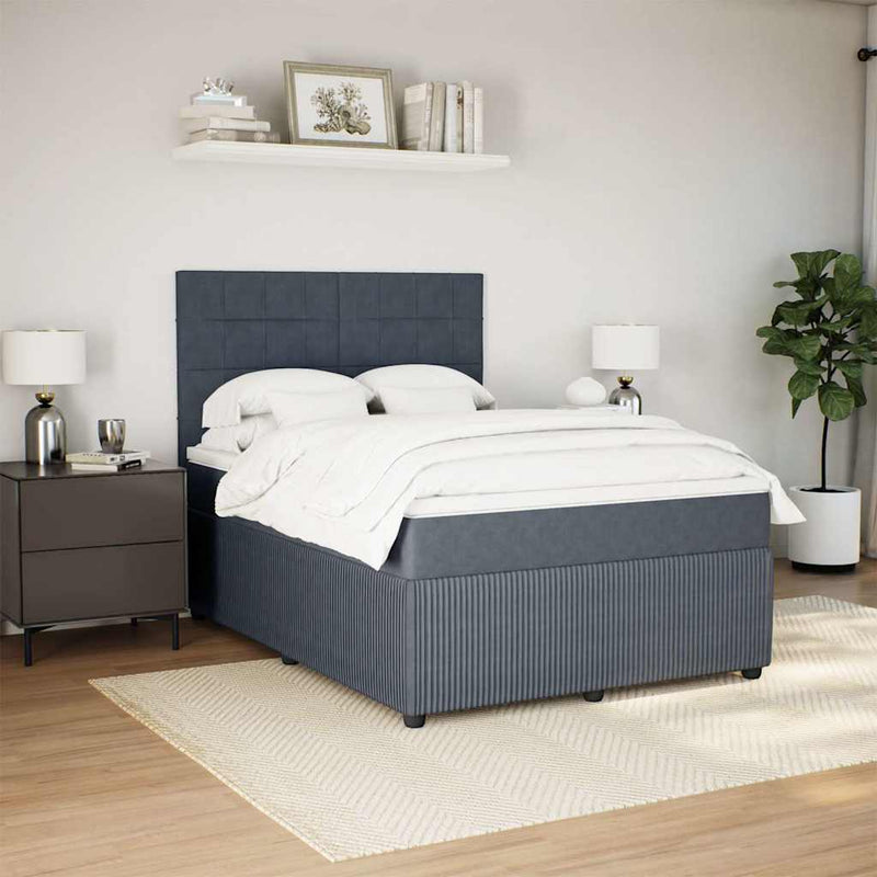 Pat box spring cu saltea, gri închis, 140x200 cm, catifea
