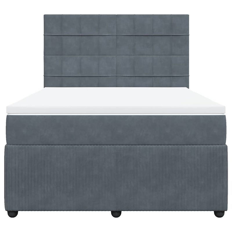 Pat box spring cu saltea, gri închis, 140x200 cm, catifea