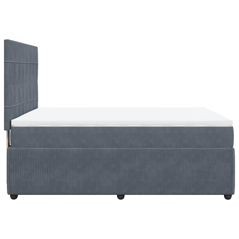 Pat box spring cu saltea, gri închis, 140x200 cm, catifea