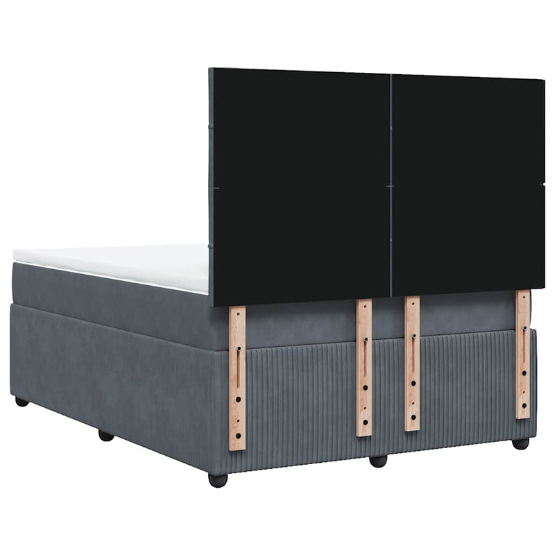 Pat box spring cu saltea, gri închis, 140x200 cm, catifea