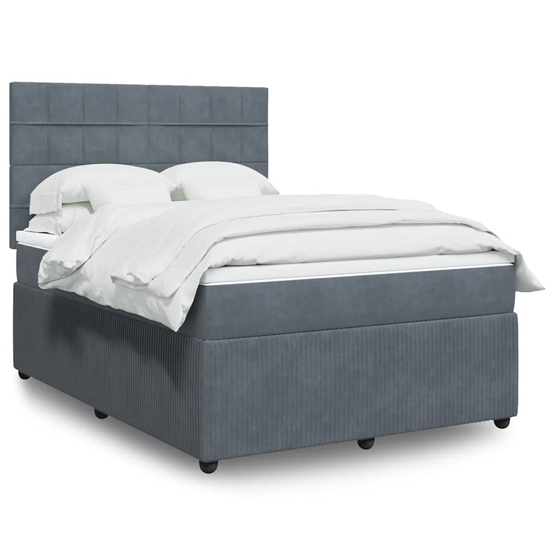 Pat box spring cu saltea, gri închis, 140x200 cm, catifea