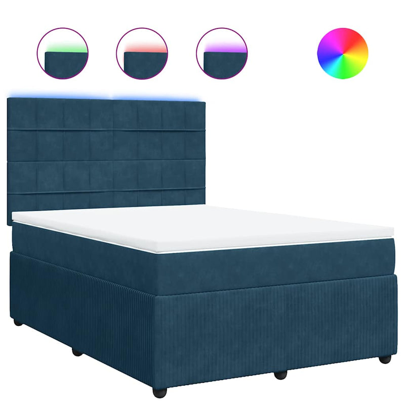 Pat box spring cu saltea, albastru, 140x200 cm, catifea