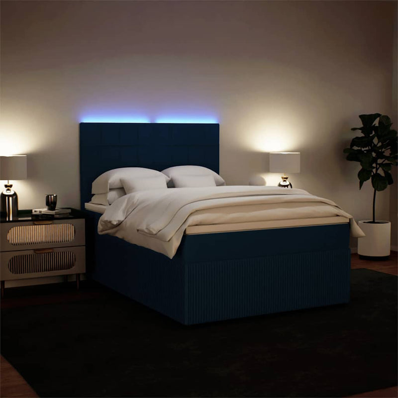 Pat box spring cu saltea, albastru, 140x200 cm, catifea