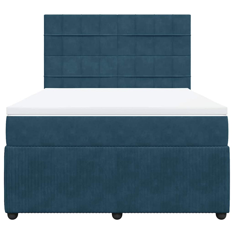 Pat box spring cu saltea, albastru, 140x200 cm, catifea