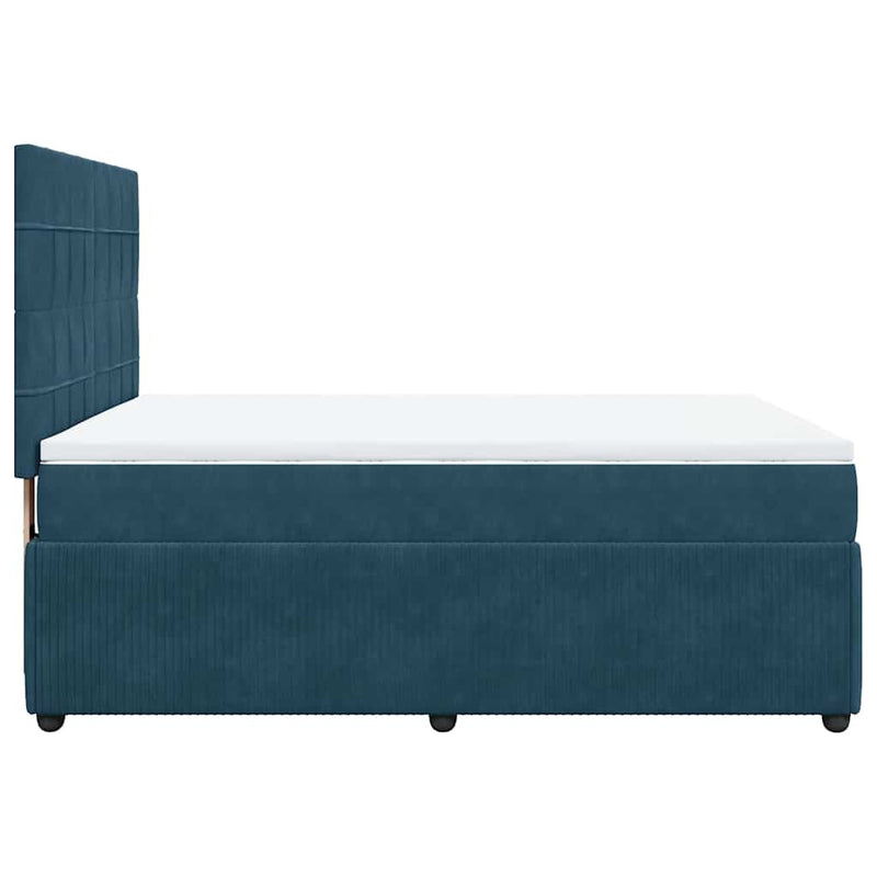 Pat box spring cu saltea, albastru, 140x200 cm, catifea