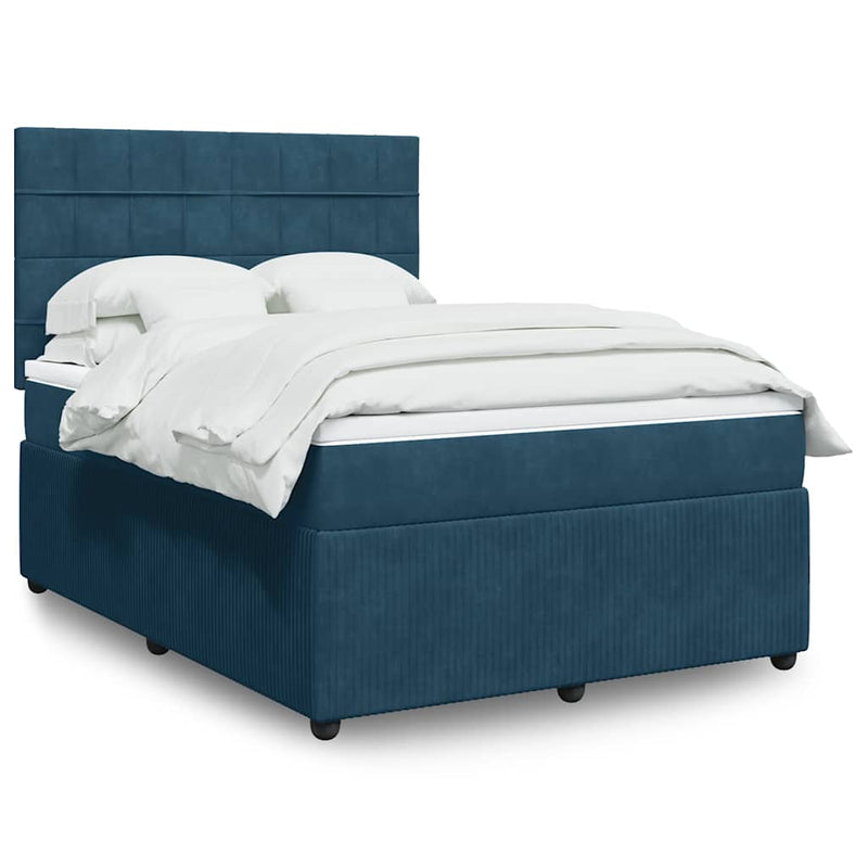 Pat box spring cu saltea, albastru, 140x200 cm, catifea