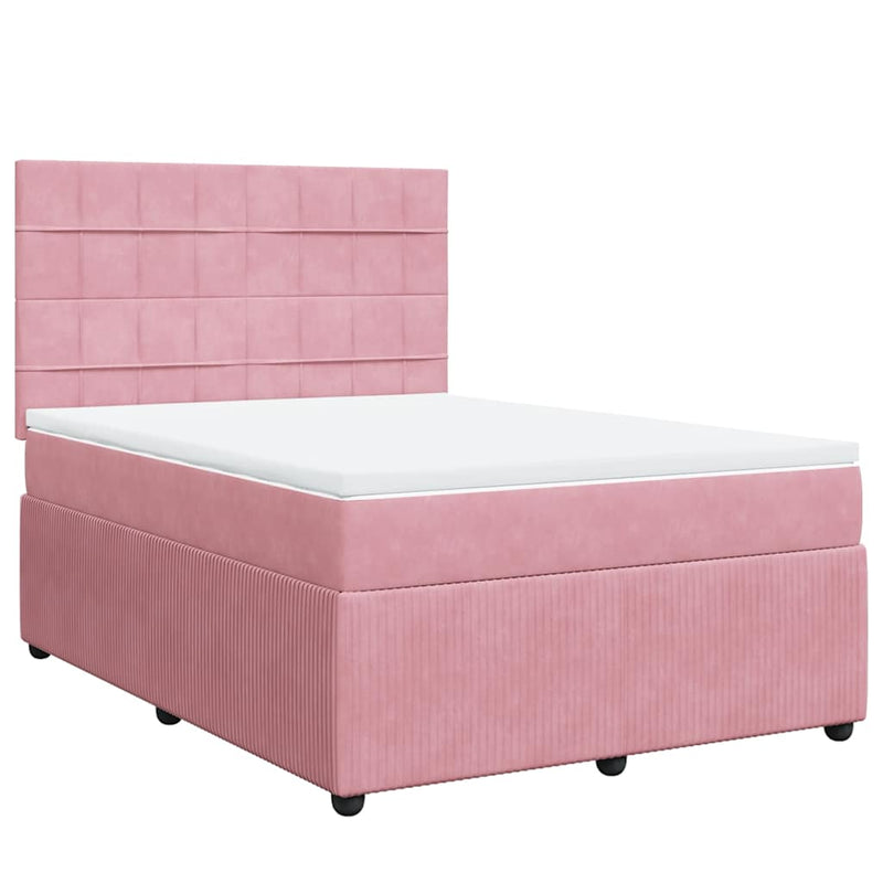 Pat box spring cu saltea, roz, 140x200 cm, catifea