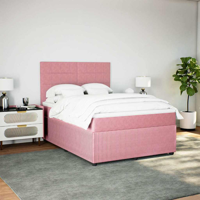 Pat box spring cu saltea, roz, 140x200 cm, catifea