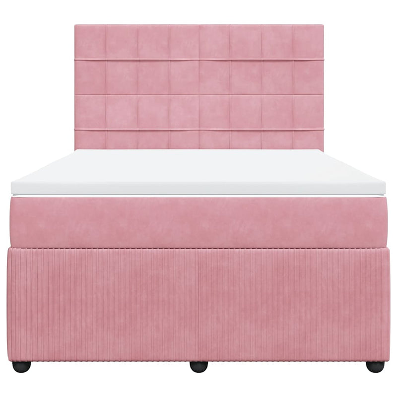 Pat box spring cu saltea, roz, 140x200 cm, catifea