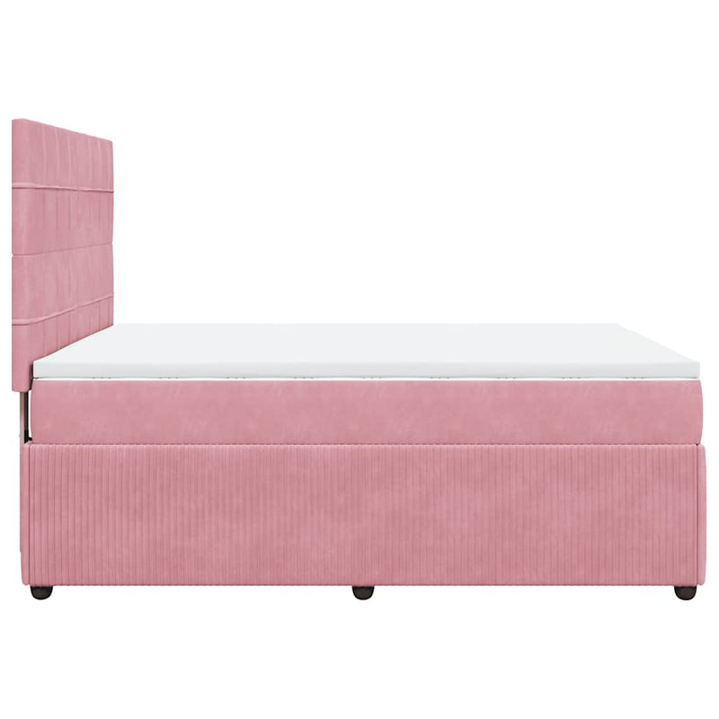 Pat box spring cu saltea, roz, 140x200 cm, catifea