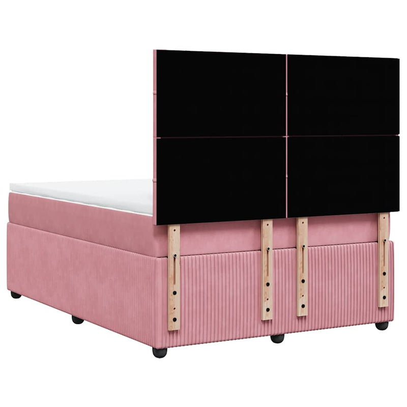 Pat box spring cu saltea, roz, 140x200 cm, catifea