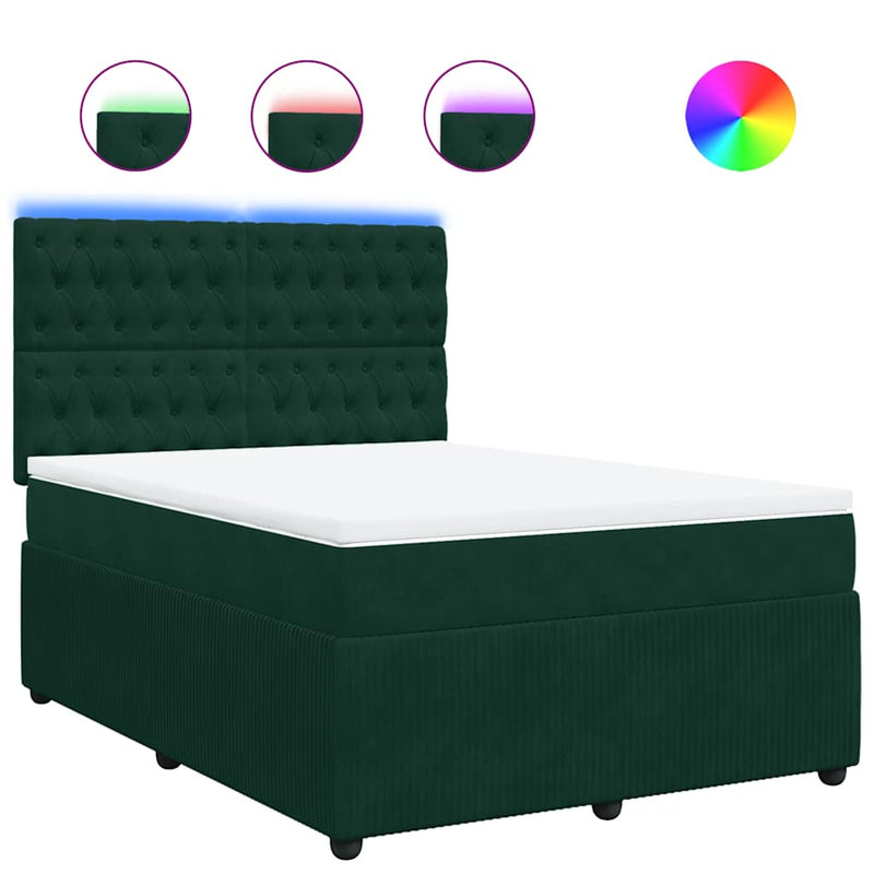 Pat box spring cu saltea, verde închis, 140x200 cm, catifea