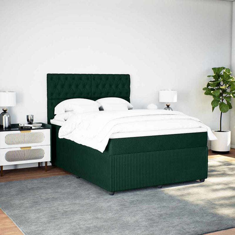 Pat box spring cu saltea, verde închis, 140x200 cm, catifea
