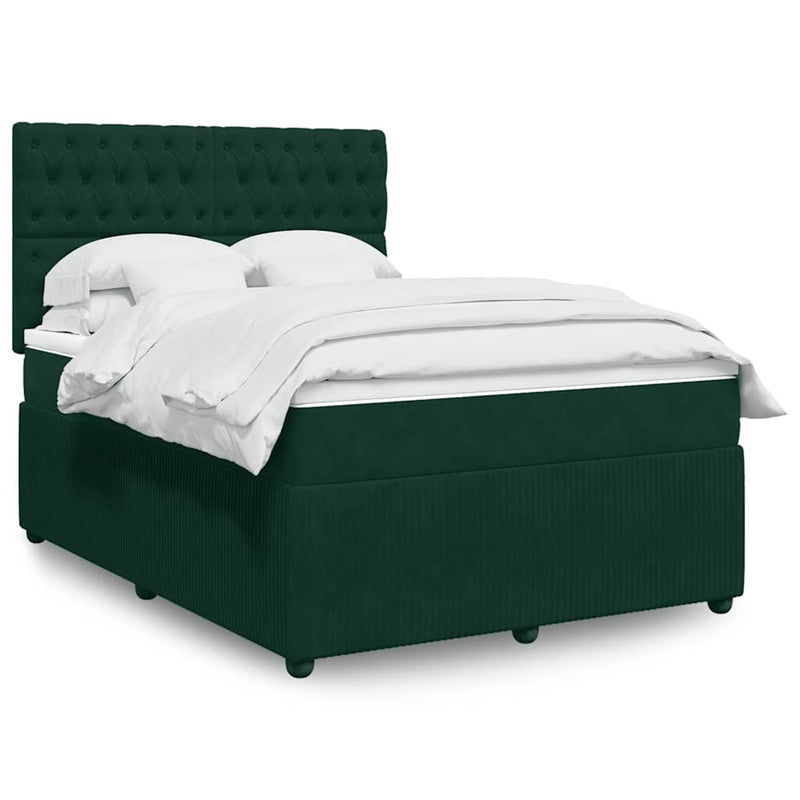 Pat box spring cu saltea, verde închis, 140x200 cm, catifea