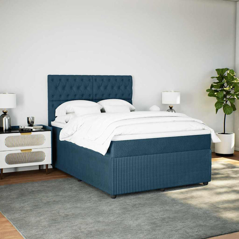 Pat box spring cu saltea, albastru, 140x200 cm, catifea