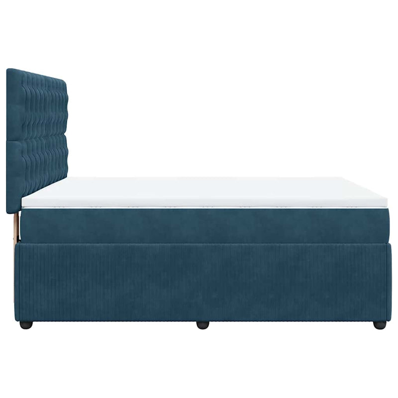 Pat box spring cu saltea, albastru, 140x200 cm, catifea
