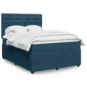 Pat box spring cu saltea, albastru, 140x200 cm, catifea