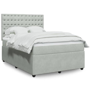 Pat box spring cu saltea, gri deschis, 140x200 cm, catifea