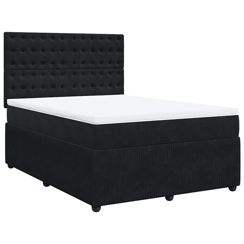 Pat box spring cu saltea, negru, 140x200 cm, catifea