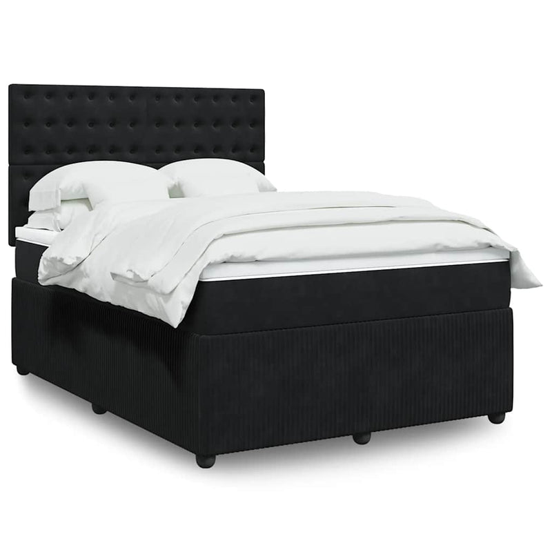 Pat box spring cu saltea, negru, 140x200 cm, catifea