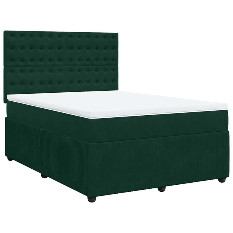 Pat box spring cu saltea, verde închis, 140x200 cm, catifea