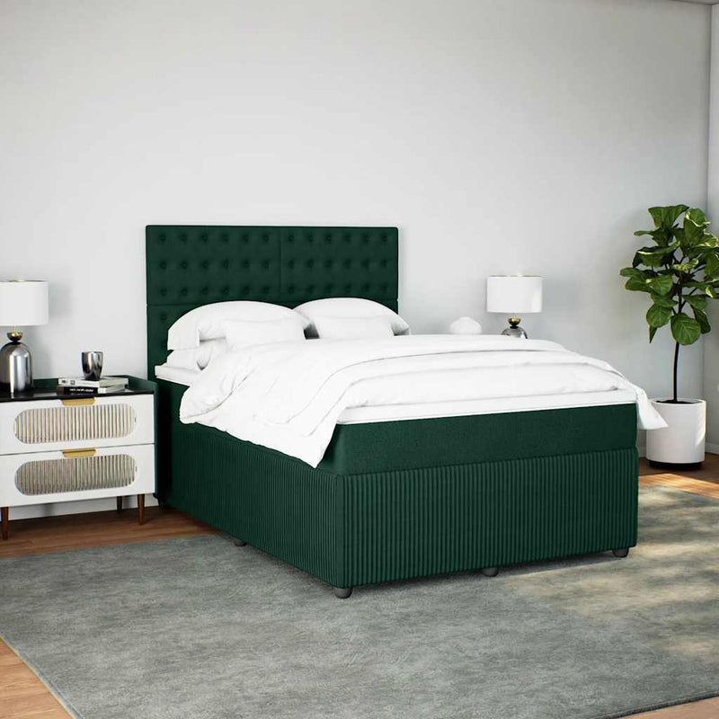 Pat box spring cu saltea, verde închis, 140x200 cm, catifea