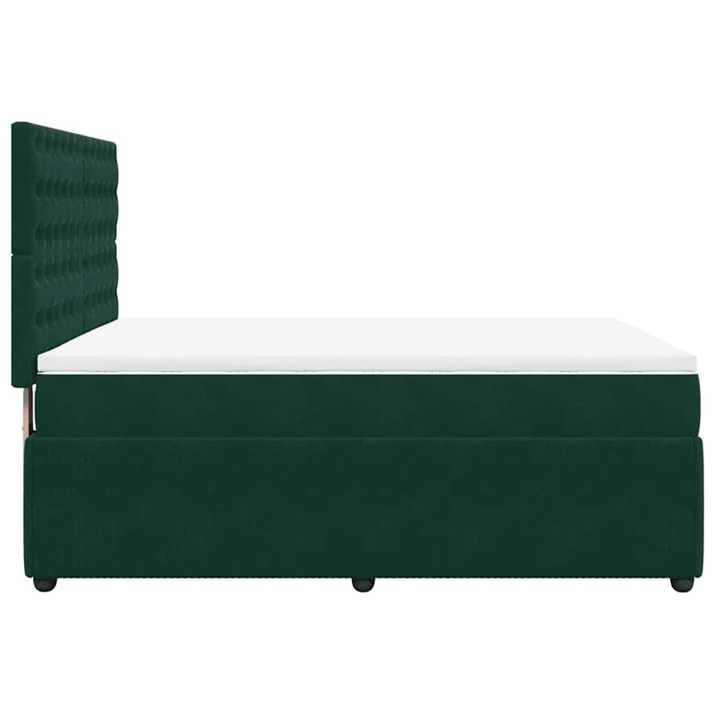 Pat box spring cu saltea, verde închis, 140x200 cm, catifea