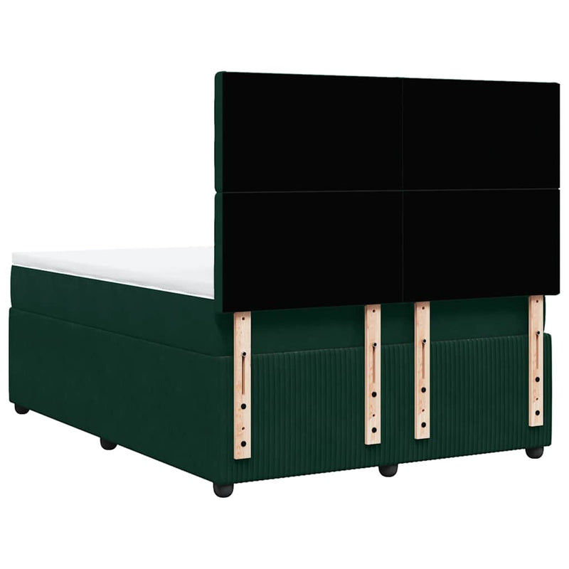 Pat box spring cu saltea, verde închis, 140x200 cm, catifea
