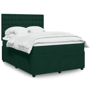 Pat box spring cu saltea, verde închis, 140x200 cm, catifea