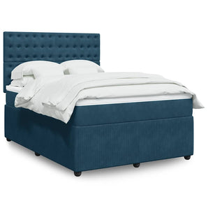 Pat box spring cu saltea, albastru, 140x200 cm, catifea