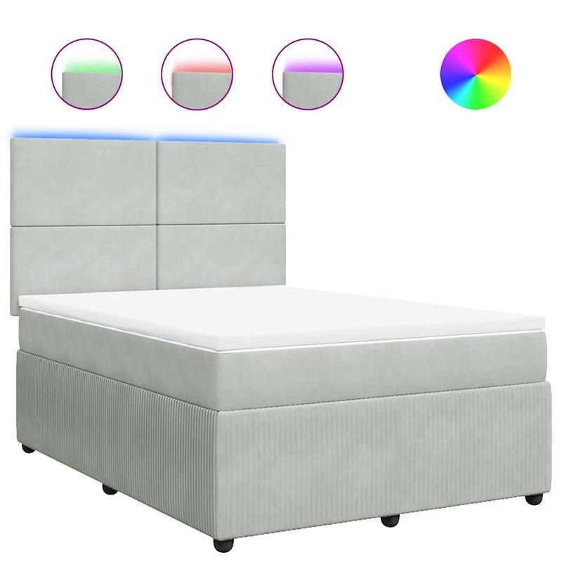 Pat box spring cu saltea, gri deschis, 160x200 cm, catifea