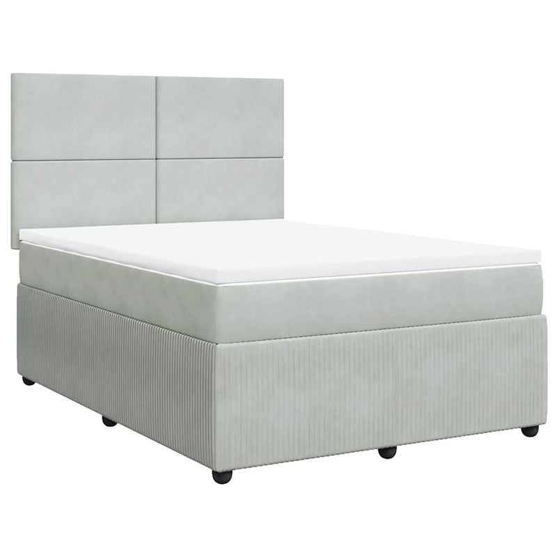 Pat box spring cu saltea, gri deschis, 160x200 cm, catifea