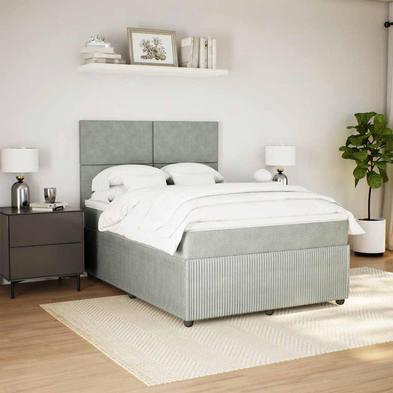 Pat box spring cu saltea, gri deschis, 160x200 cm, catifea