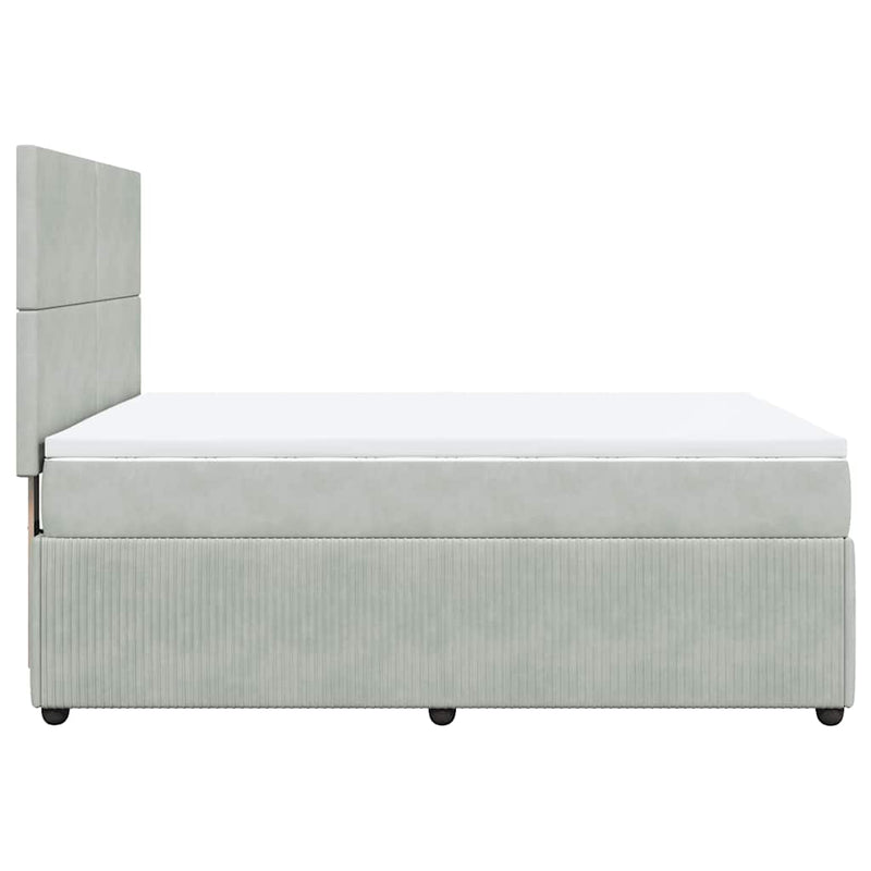 Pat box spring cu saltea, gri deschis, 160x200 cm, catifea