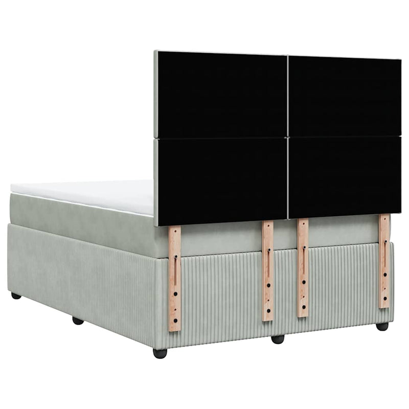 Pat box spring cu saltea, gri deschis, 160x200 cm, catifea