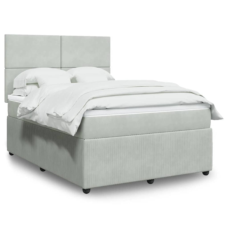 Pat box spring cu saltea, gri deschis, 160x200 cm, catifea