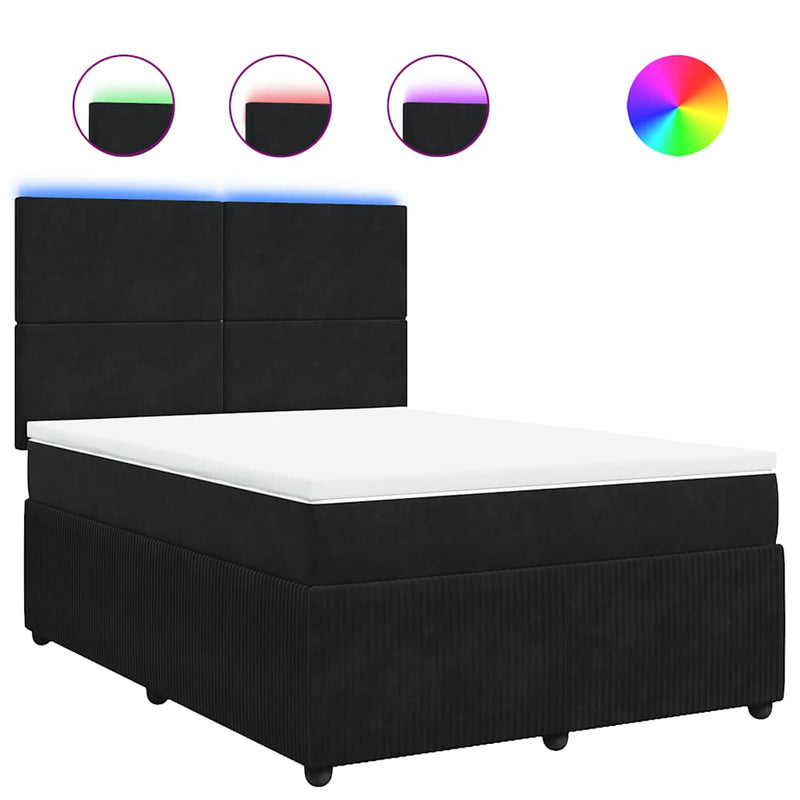 Pat box spring cu saltea, negru, 160x200 cm, catifea
