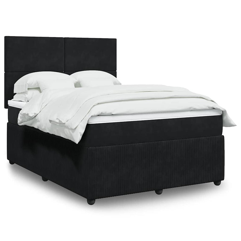 Pat box spring cu saltea, negru, 160x200 cm, catifea