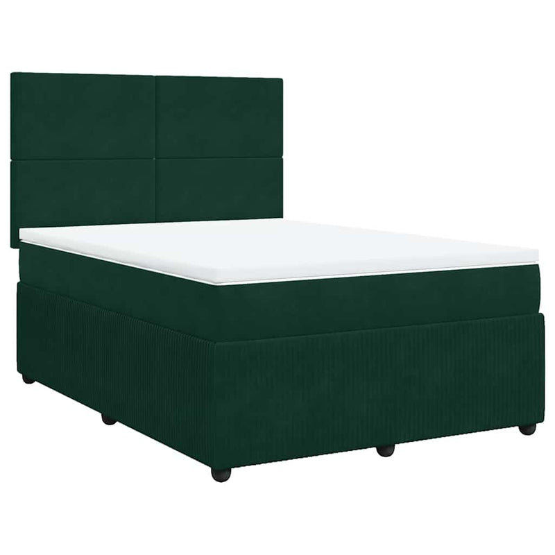 Pat box spring cu saltea, verde închis, 160x200 cm, catifea