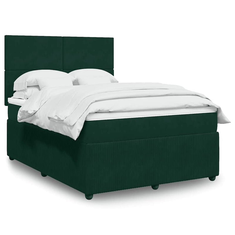 Pat box spring cu saltea, verde închis, 160x200 cm, catifea