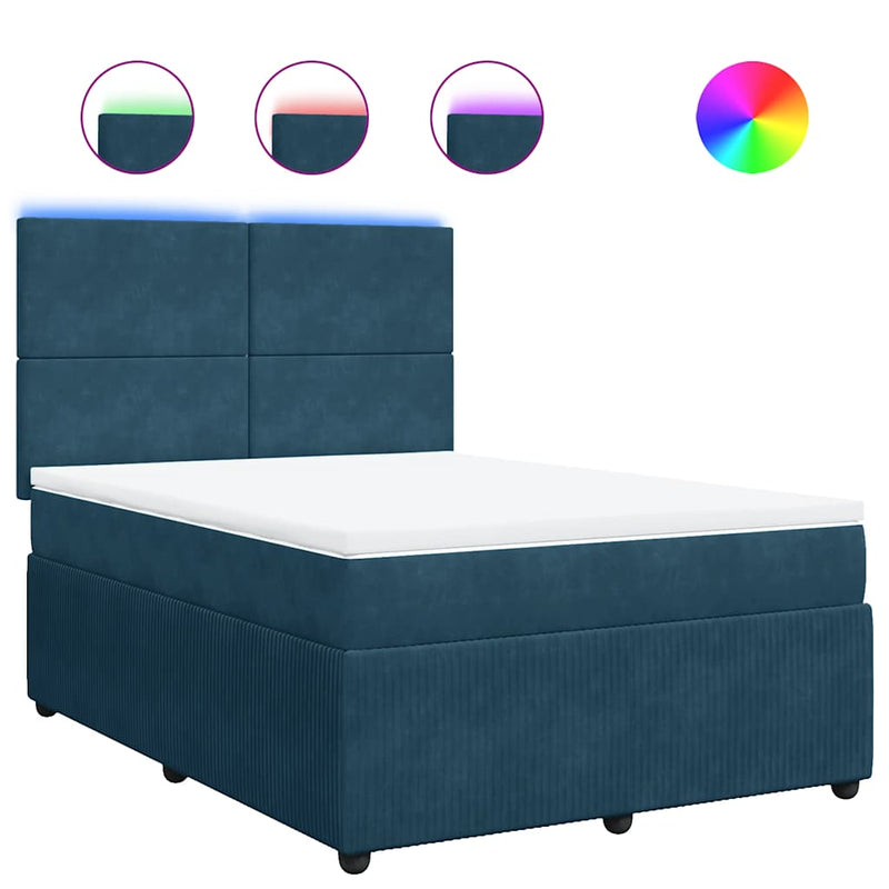 Pat box spring cu saltea, albastru, 160x200 cm, catifea