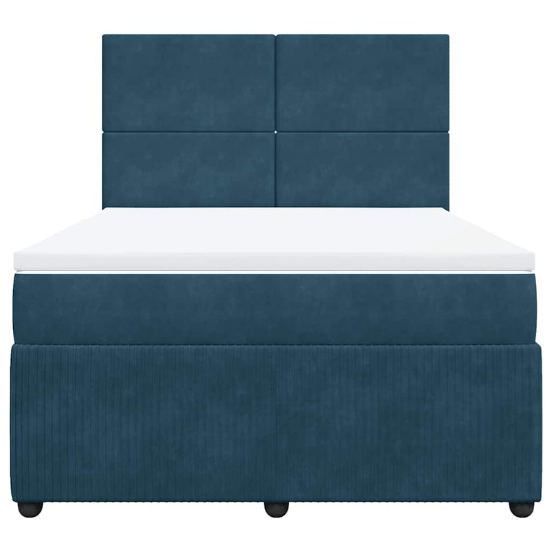 Pat box spring cu saltea, albastru, 160x200 cm, catifea