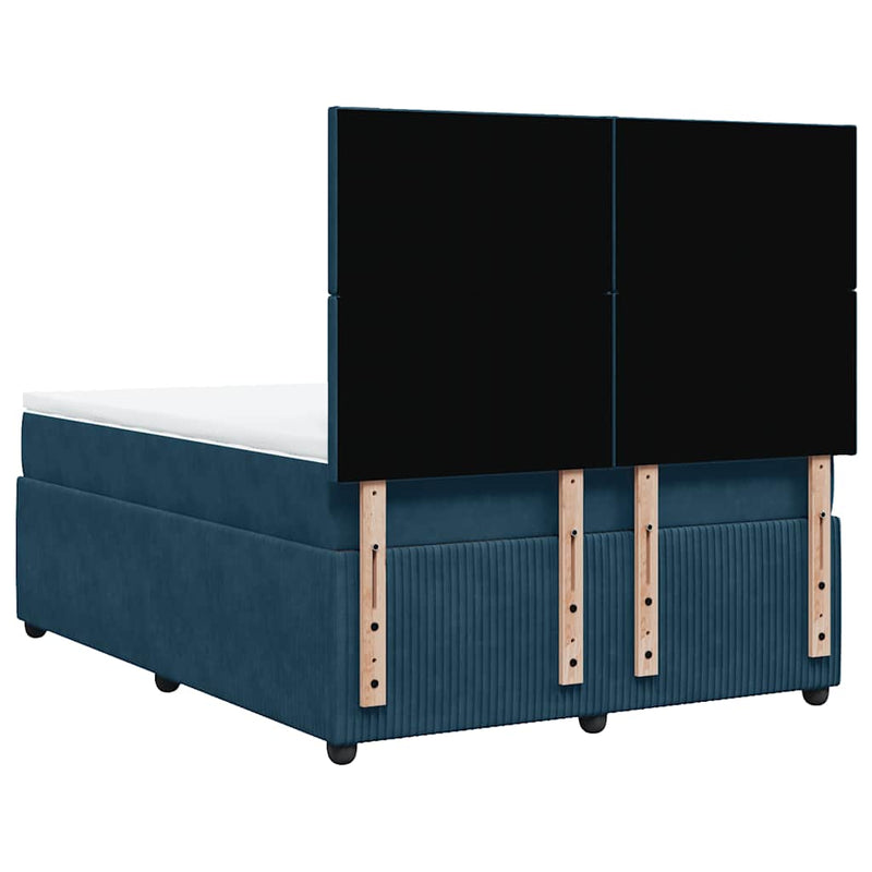 Pat box spring cu saltea, albastru, 160x200 cm, catifea