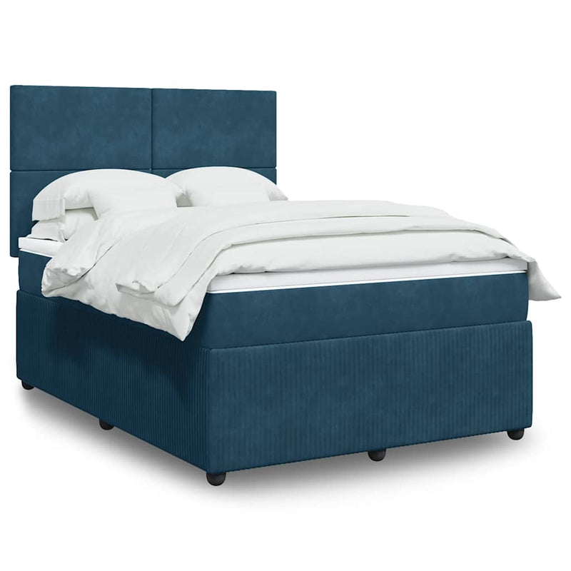 Pat box spring cu saltea, albastru, 160x200 cm, catifea