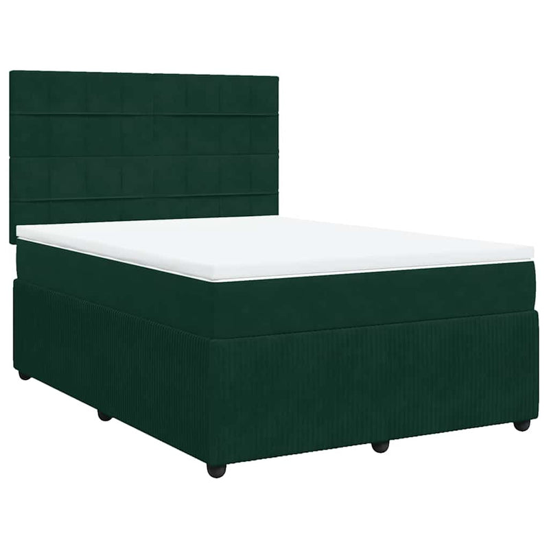 Pat box spring cu saltea, verde închis, 160x200 cm, catifea