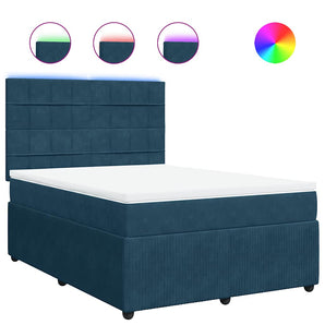 Pat box spring cu saltea, albastru, 160x200 cm, catifea